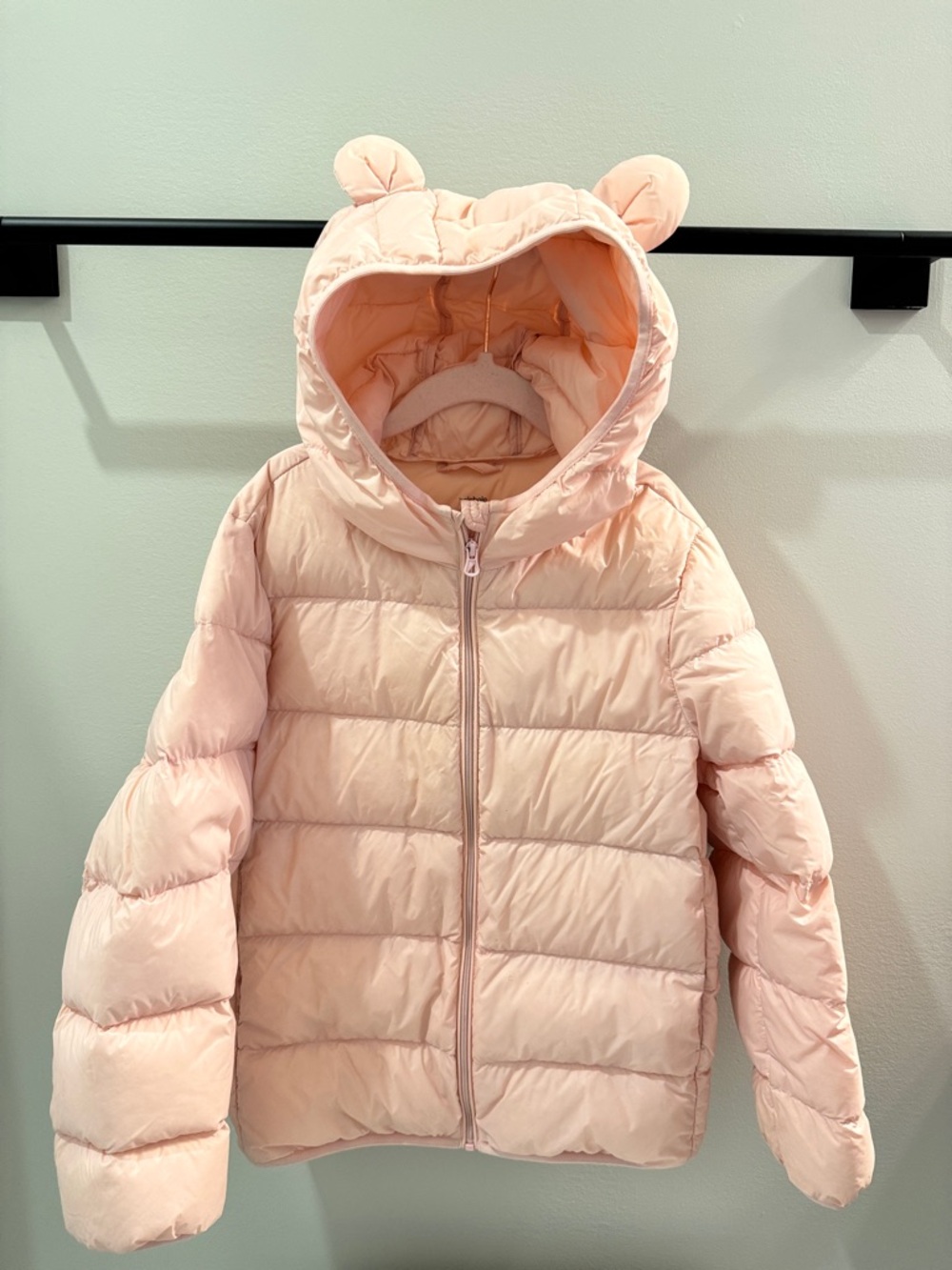 Kids Pink Hooded Puffer Jacket with Ear Detail